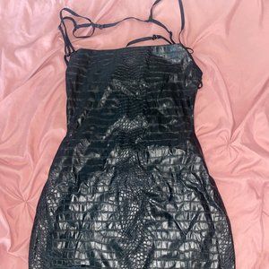 Black Crocodile Leather Mini Dress